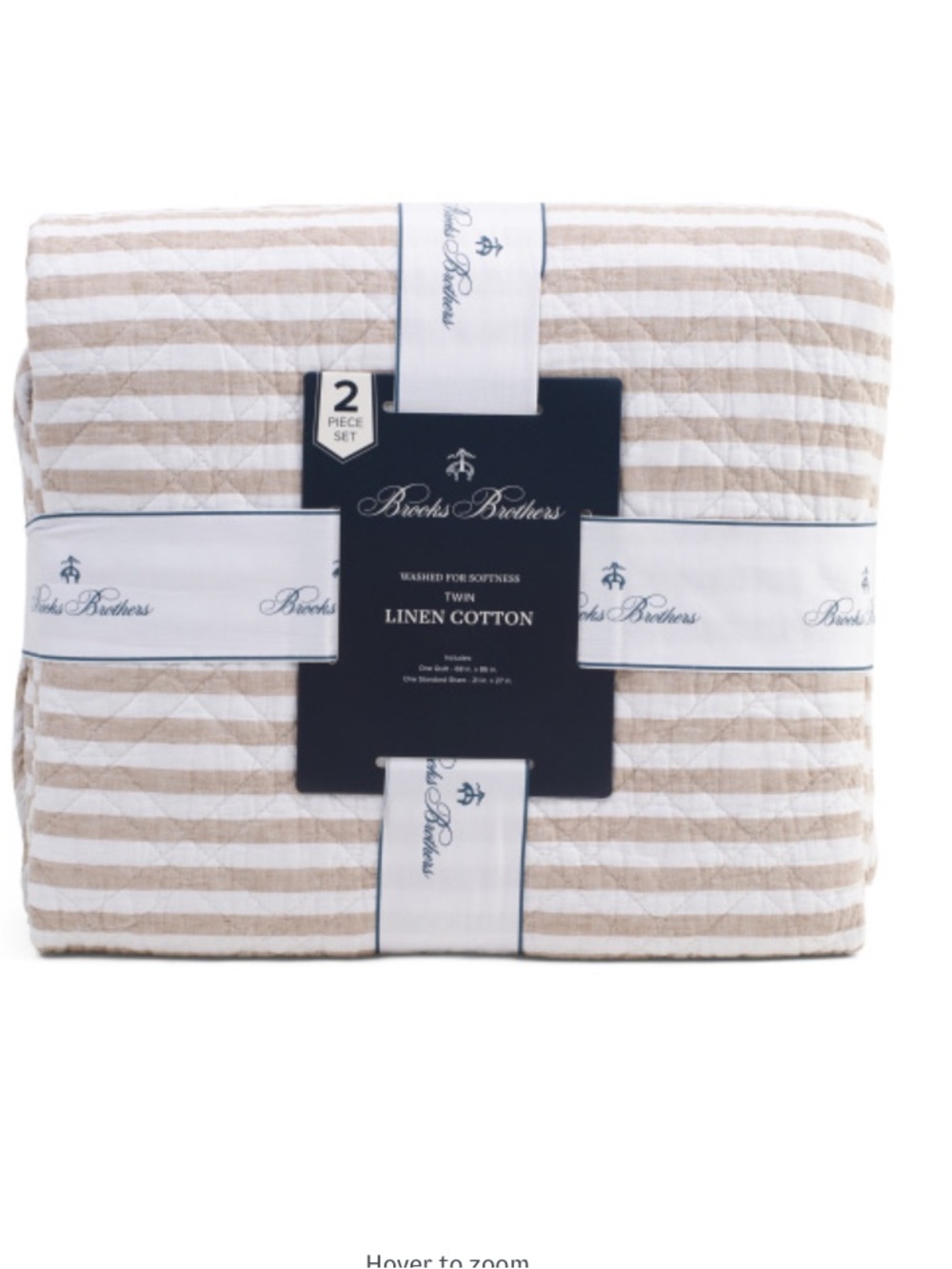 Brooks Brothers Cream and White Striped Linen-Cotton Quilt Set